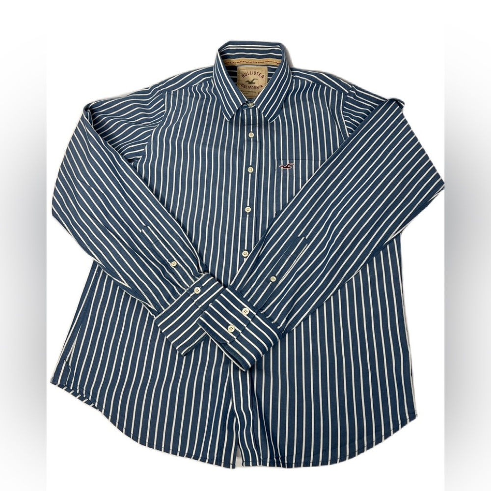 Hollister Shirt Mens XL Extra Large Blue White Button Up Long Sleeve Striped
